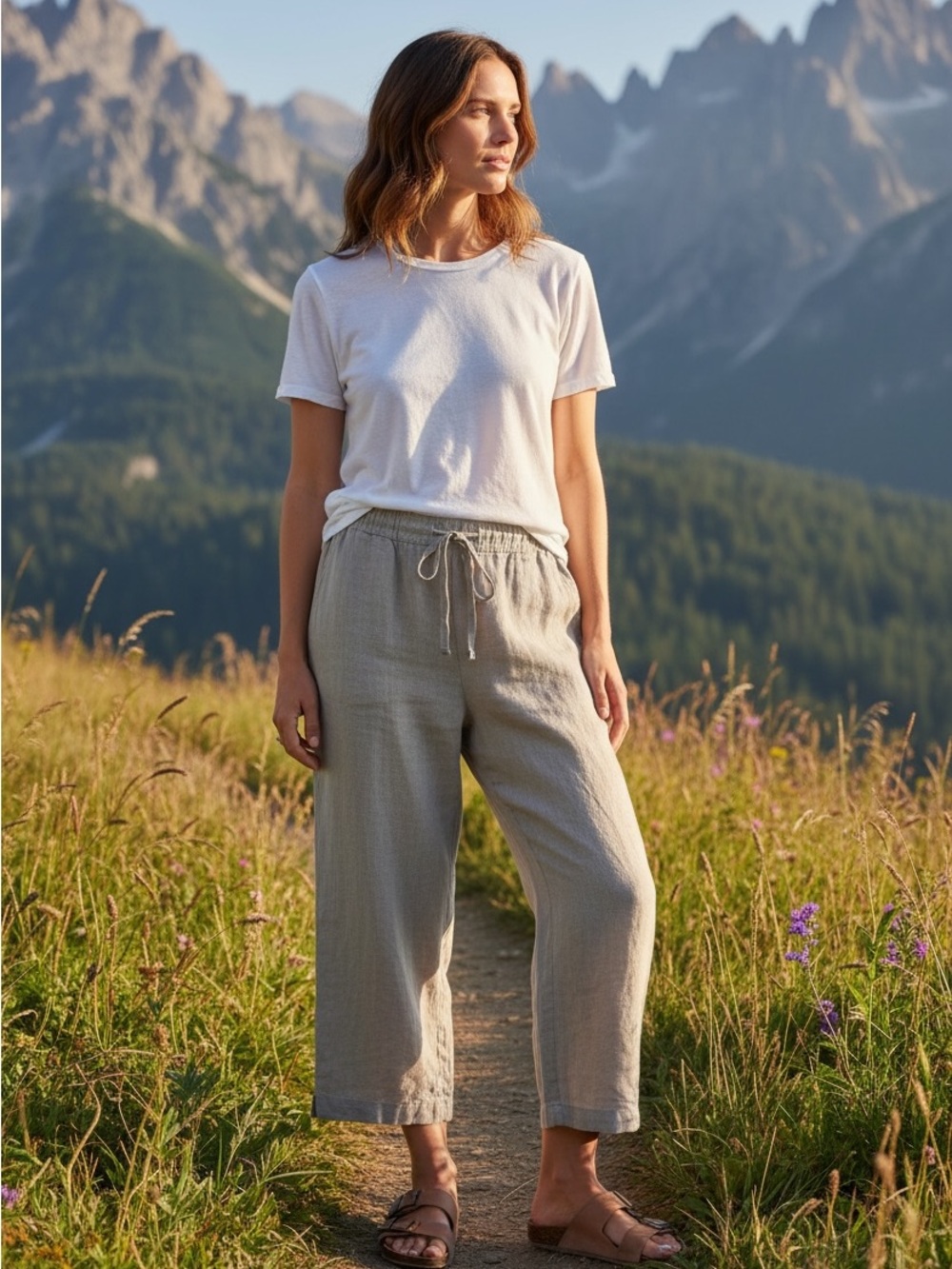 Eileen Fisher 100% Linen Drawstring Pants Size medium